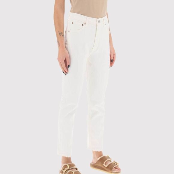 AGOLDE Womens Jeans White Riley High Rise Straight Crop Denim Button Fly Size 27 - Picture 1 of 14